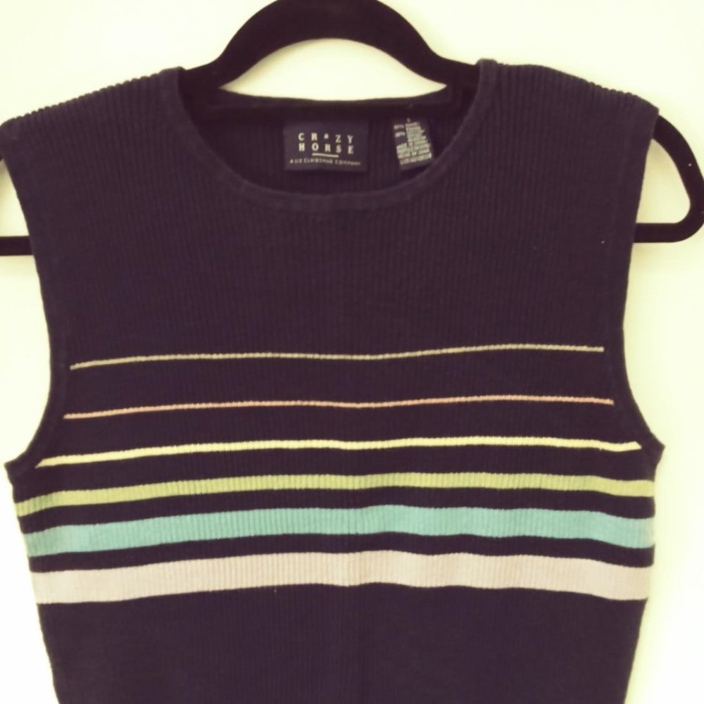 Crazy Horse sweater tank, navy multi-color, Size L